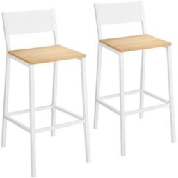 VASAGLE 2 taburetes altos de cocina de color beige roble y blanco