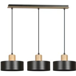 Wonderlamp Regleta de techo con 3 pantallas colgantes negro y madera