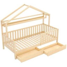 OKWISH Cama infantil natural de madera maciza con cajones 90x200 cm