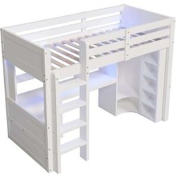 ComfortXL Cama alta infantil 90x200 cm con LED, escritorio y armario blanca