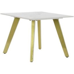 NIYLO Mesita auxiliar de cerámica y acero dorado 60x60x48 cm