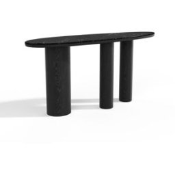 Premium Interiors Consola madera contrachapada y mármol madera negra y mármol negro