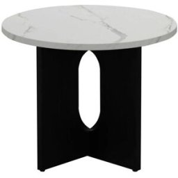 Oviala Mesa de centro redonda moderna de 50 cm efecto mármol negro