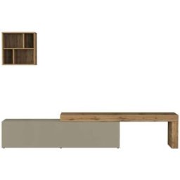 Whous Conjunto de mueble TV 190/350 cm efecto madera color topo mate / roble