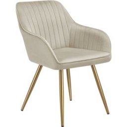 Tectake Silla de comedor, aterciopelada, 58 x 62 x 82 cm, crema/oro