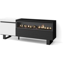 Skraut home Mueble tv efecto madera blanco y negro 150x35x57 chimenea efecto fuego