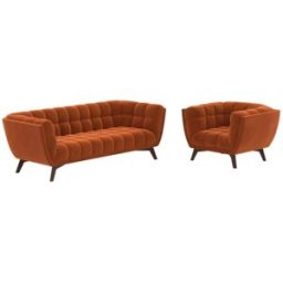 Maison Pavane Conjunto de sofá y sillón de terciopelo naranja para 4 personas