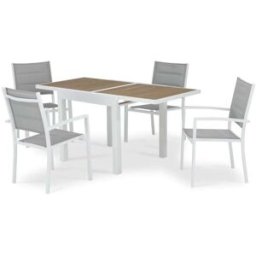 Defora Home Conjunto mesa jardín osaka 160/80x80 cm y 4 sillas aluminio blanco