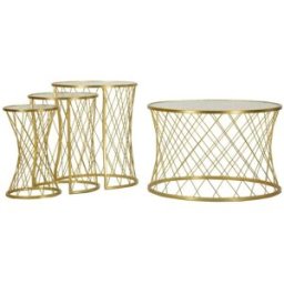 Mauro Ferretti Juego de 4 mesas de metal dorado cm ø 70x45-47x54,5-36x50-28x45