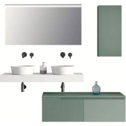 AQA DESIGN Mueble de baño de 7 piezas en melamina blanco/verde salvia