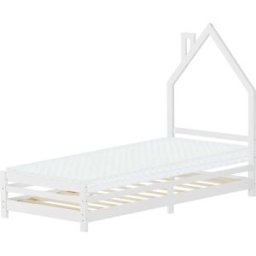 ML-Design Cama infantil 90x200cm + colchón 10cm madera blanca en forma de casa