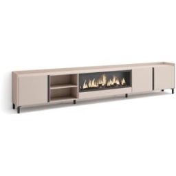 Skraut home Mueble tv efecto madera beige 315x35x61cm chimenea efecto fuego
