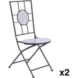 NIYLO Conjunto de 2 sillas exterior de acero y piedra gris 50x39x93 cm