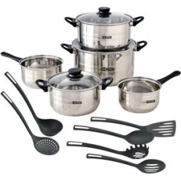 WellHome Batería de cocina de acero inox con utensilios de cocina negro