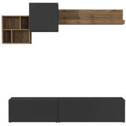 Whous Conjunto de mueble TV 180/260 cm efecto madera antracita mate / roble