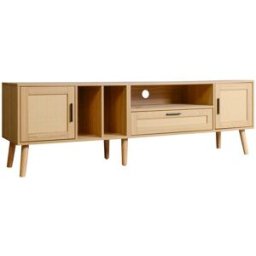 Urban Meuble Mueble tv imitación madera con decoración ratán 2 puertas y un cajón