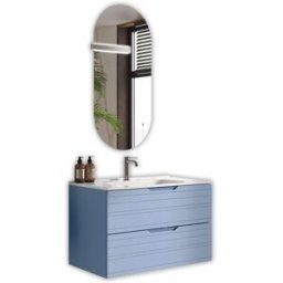 AQA DESIGN Mueble de baño con espejo de 4 piezas en mdf azul tiffany