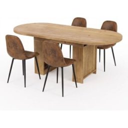 Urban Meuble Conjunto mesa extensible 200 cm y 6 sillas marrón efecto cuero