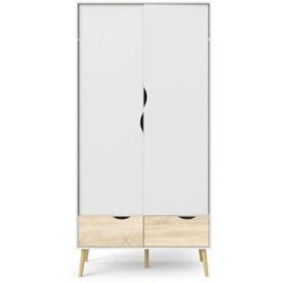 Calicosy Armario de 2 puertas, 2 cajones blanco y decoración de roble l98,7 cm
