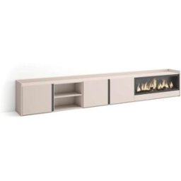 Skraut home Mueble tv efecto madera beige 315x35x50cm chimenea efecto fuego