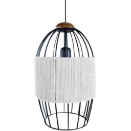 Tosel Suspensión metal y madera natural pantalla hilo blanco