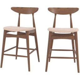 Maison Pavane Conjunto de 2 sillas para isla central 63,5 cm en tela beige y madera
