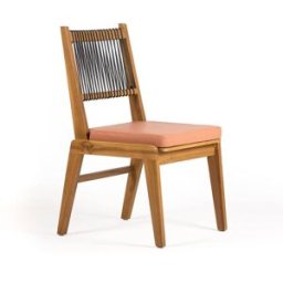 Fijalo Silla 52x59x95 madera teca natural,cuero negro,tela melocoton