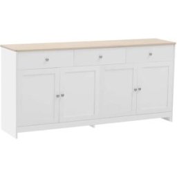 Urban Meuble Consola moderna en madera blanca y roble con cajones y puertas.