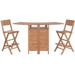 NIYLO Conjunto de mesa y sillas de bar de jardín de teca 2 plazas