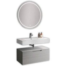 AQA DESIGN Mueble de baño con espejo de 3 piezas en mdf gris