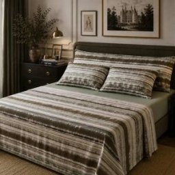 Alo Home Juego de sábanas algodón 100% 4 piezas rayas verdes - cama 150 cm