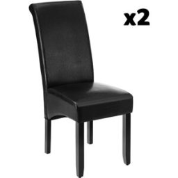 Tectake 2 sillas de comedor ergonómicas, símil cuero, tapizadas negro