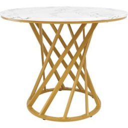 MODFU Mesa de comedor redonda con patas metálicas 80x80cm, dorado+blanco