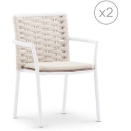 Defora Home Pack 2 sillas jardín apilables blanco y cuerda beige