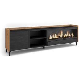 Skraut home Mueble tv efecto madera negro roble 212x35x61cm chimenea efecto fuego