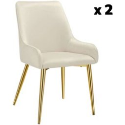 Tectake 2 sillas de comedor tapizadas, acero, aspecto aterciopelado, beige