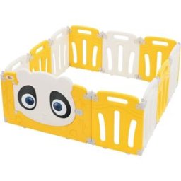 ECD Germany Parque infantil 120×120cm de plástico blanco amarillo diseño panda