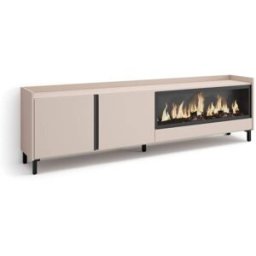 Skraut home Mueble tv efecto madera beige 212x35x61cm chimenea efecto fuego