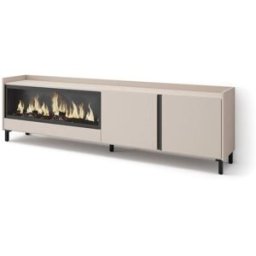 Skraut home Mueble tv efecto madera beige 212x35x61cm chimenea efecto fuego