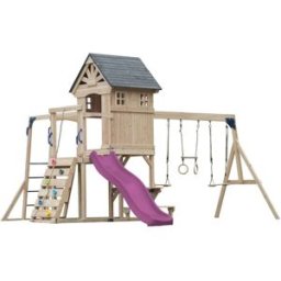 Axi Parque infantil de madera con 2 columpios - tobogán morado