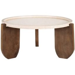 Drawer Mesa baja de mármol y madera maciza ø80cm - marfil blanco