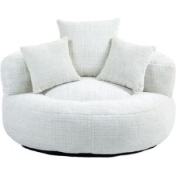 Urban Meuble Sillón redondo en tela bouclé color blanco roto con cojines