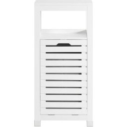 SoBuy Armario para baño con 1 cesto para ropa sucia madera blanco