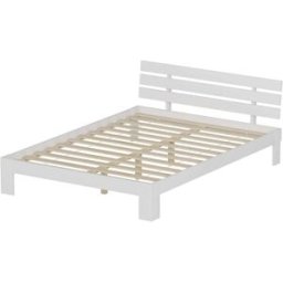 Happy Garden Cama de madera de pino blanco 140x200 con cabecero y somier de láminas