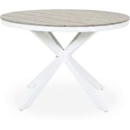 Edenjardin Mesa de exterior redonda 166cm, en blanco y tablero imitación madera