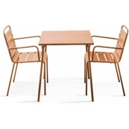 Oviala Conjunto mesa de jardín cuadrada y 2 sillas de acero caramelo