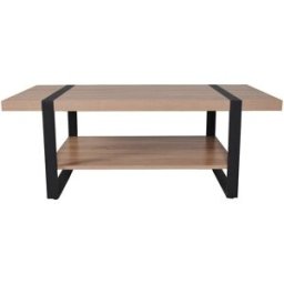 Weber Mesa de centro con patas de metal negro y efecto madera, l.120 cm