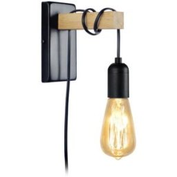 Tosel Aplique de pared metal negro brazo madera natural
