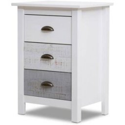 duehome Mesita de noche de 3 cajones y patas 46x65 cm blanco vintage colors