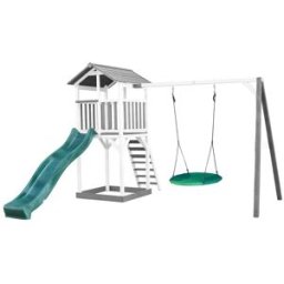 Axi Parque infantil con tobogán verde, columpio nido, madera, blanco/gris